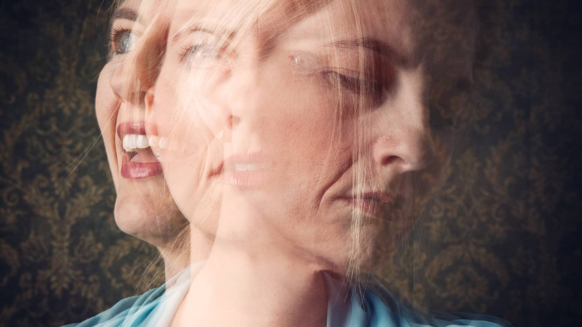 A double exposure of a woman's face