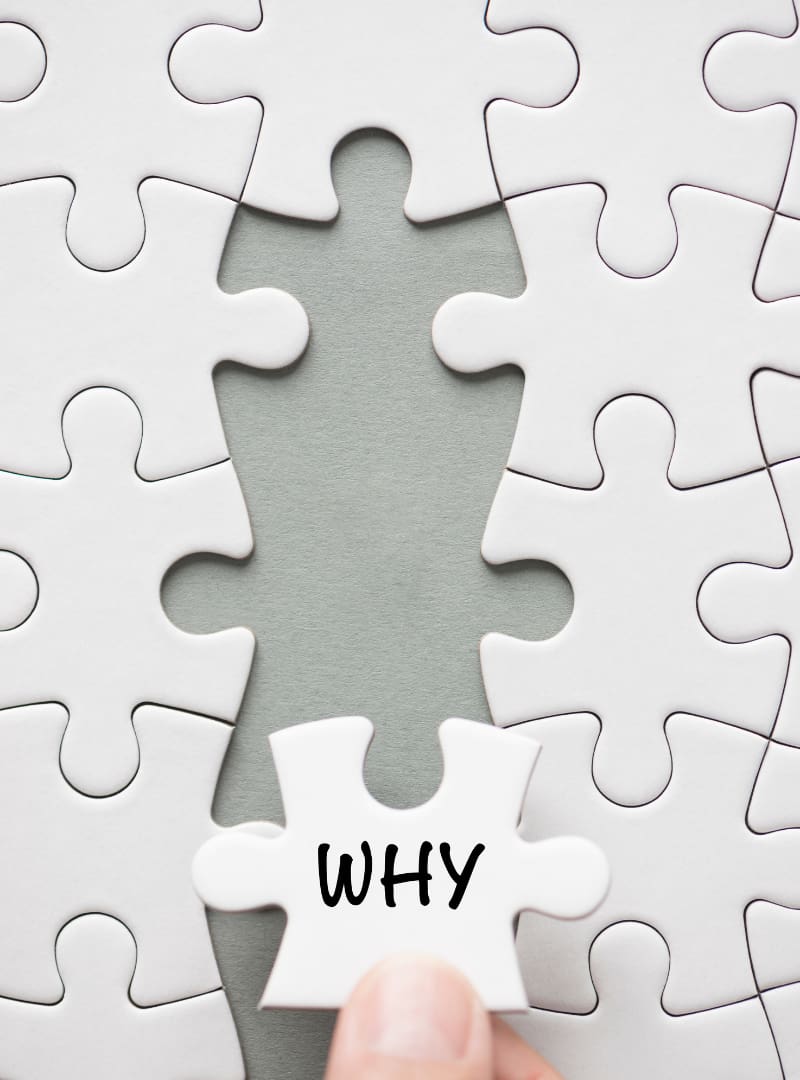 White puzzles with "Why" written on a piece to tell about us psychiatry