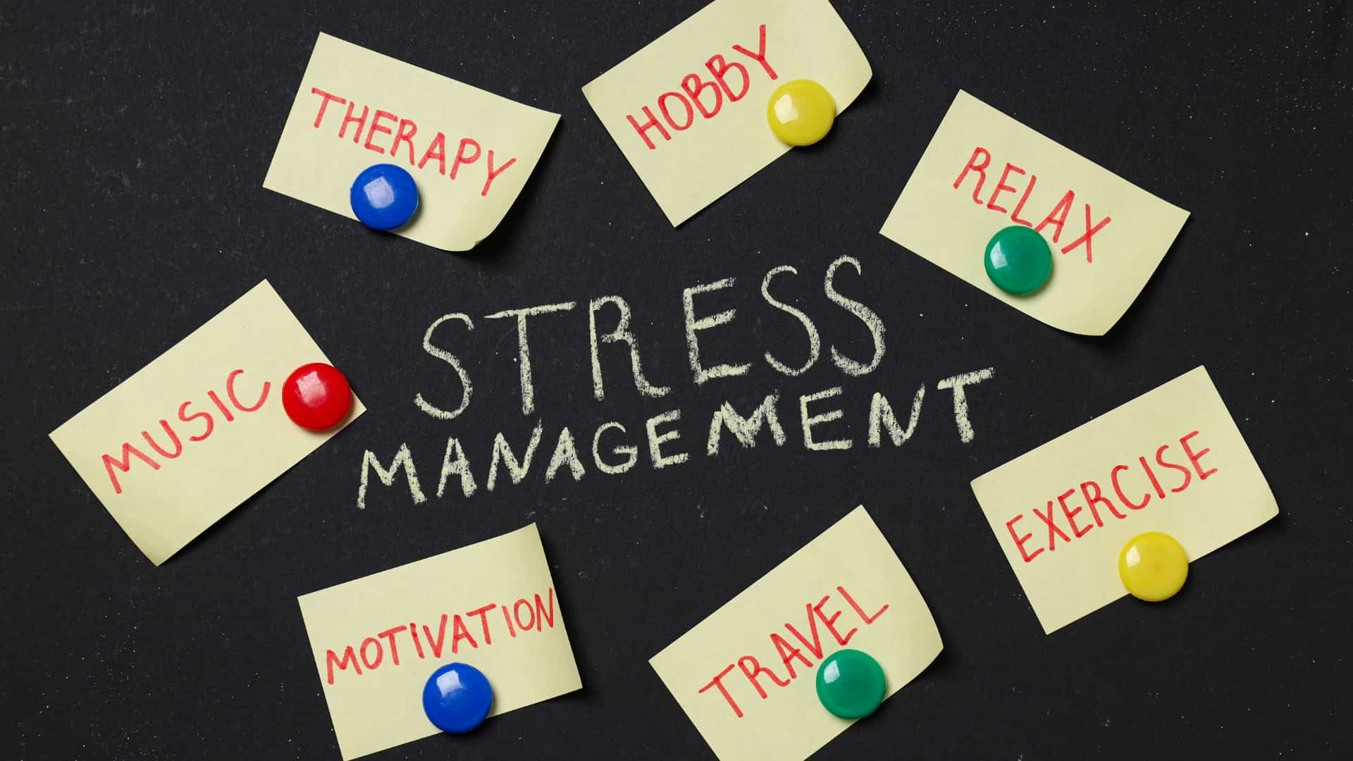 sticky notes showing what is stress management also Discuss signs and symptoms